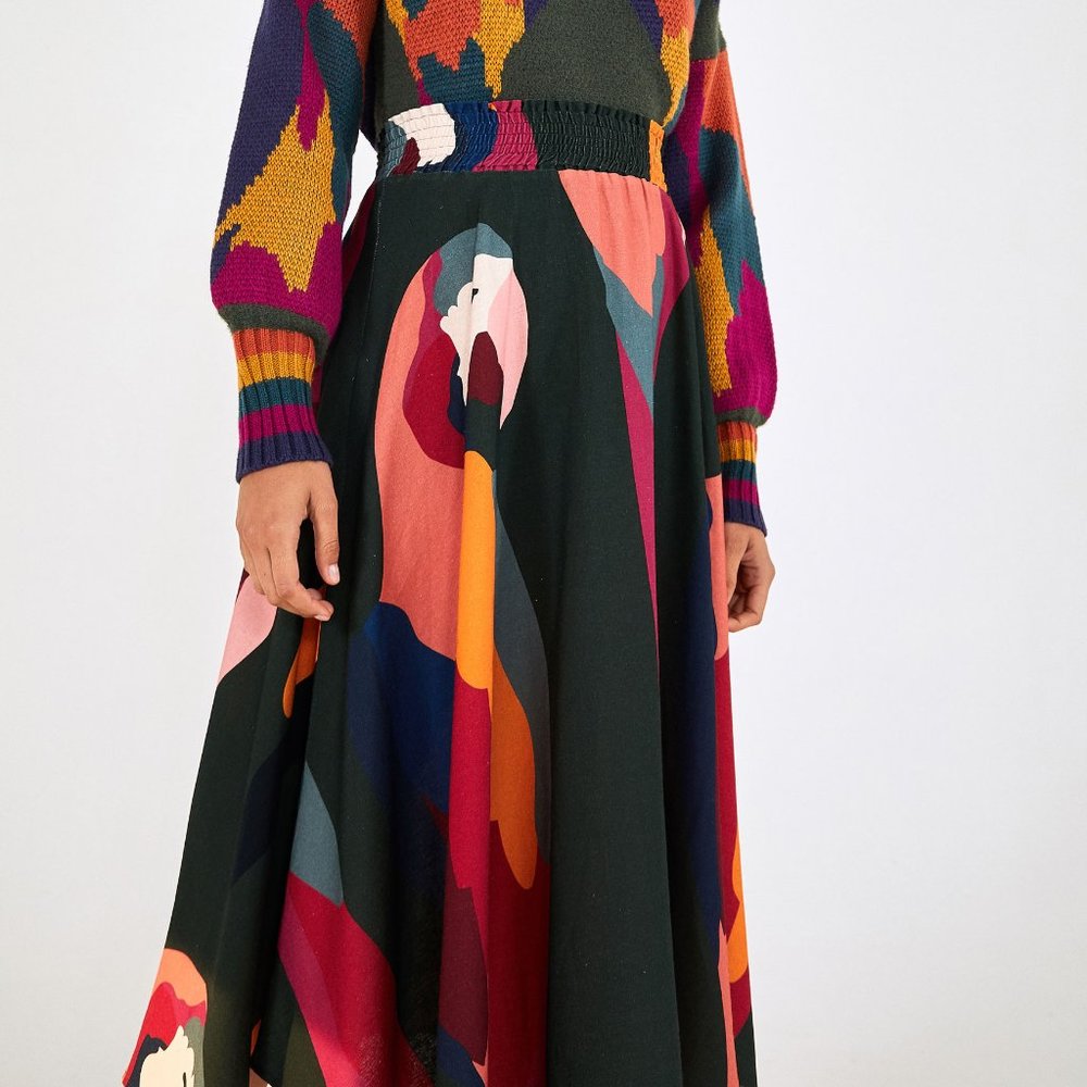 Anthropologie Farm Rio Bird Print Midi Skirt